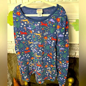 Hanna Andersson size girls 10 Christmas print top woodland creatures holiday